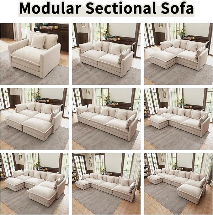 Modular Sectional Sofa 41 Chenille Single Seat Sofa with Pillow &amp Armrests Ultra Soft Cloud Sectional Couch Modern Deep Seat Sofa for Living Room (Khaki Single Seat)