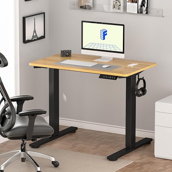FLEXISPOT EN1 One-Piece Standing Desk with 1-Inch Thick Desktop 40x24 Electric Height Adjustable Desk for Home Office &amp Multi-Device Workstations Maple