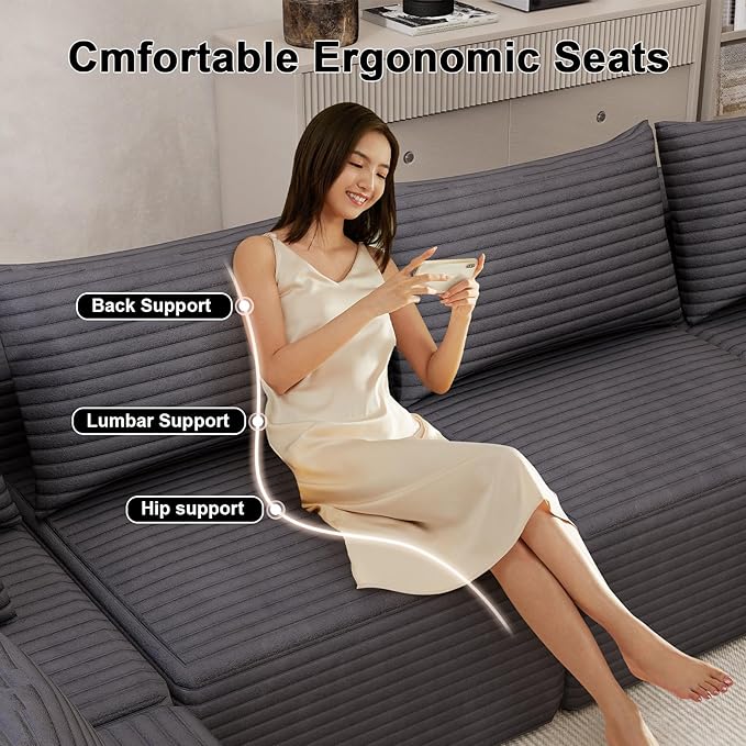 Modular Cloud Sectional Sofa Fluffy Comfy Boneless Couch with Deep Seatversized Convertible Sectional Sofa Couch for Living Room Bedroom Office Apartment (Gray 108”L)