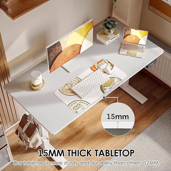 TIQLAB 63 x 24 Inch Electric Standing Desk Sit to Stand Up Work Home Office Table for Study Writing and Games Splice Board White
