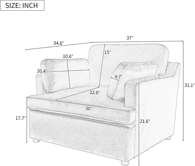 Oversized Accent Chair Modern Upholstered Chairs Single Sofa Chairs Comfortable Armrest Cushions Durable Frame Armchair Accent Chair for Living Room Versatile Neutral Style (Beige399)