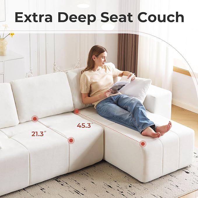 105 Cloud Modular Sectional CouchChenille Boneless Couches with Deep SeatUpholstered L-Shape Sofa with Chaise Sectional Couch for Living Room No Assembly Required (Beige Right Facing Chaise)