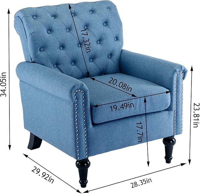 Popular Accent Chair Comfy Reading Chair Vintage Tufted Armchair with Ergonomical Roll Arms Upholstered Single Sofa Chair for Bedroom Living Room Office