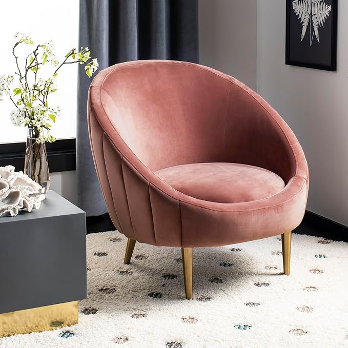Safavieh Couture Home Razia Retro Glam Dusty Rose Pink Velvet Channel Tufted Tub Chair