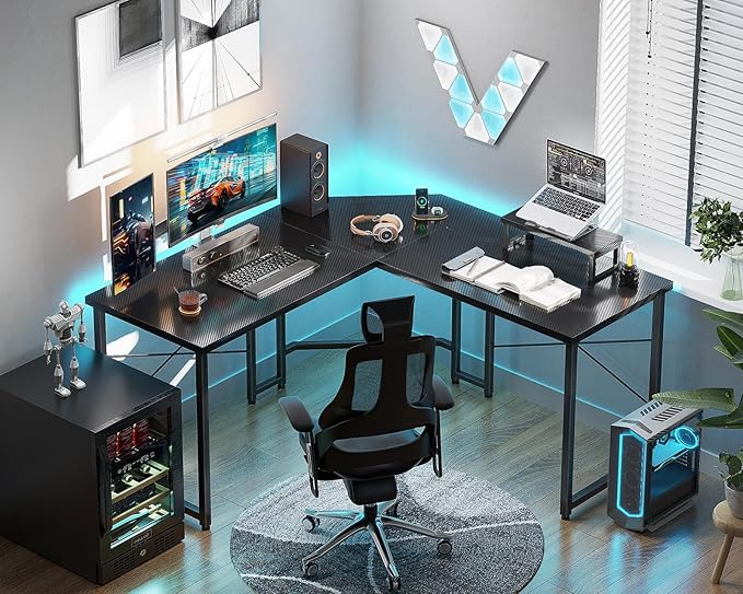 AODK L Shaped Gaming Desk Computer Corner Desk PC Gaming Desk Table with Large Monitor Riser Stand for Home Office Sturdy Writing Workstation51 * 19 inchBlack