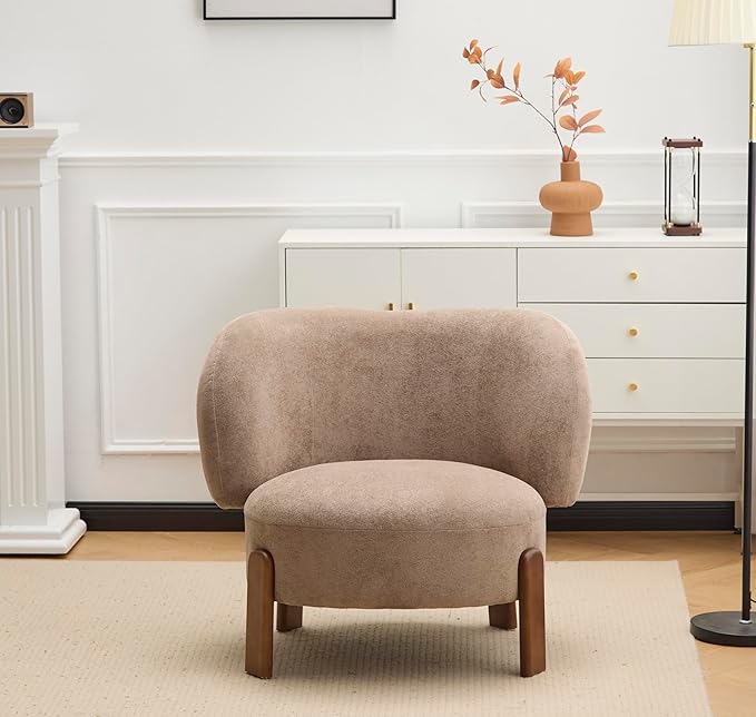 Christopher Knight Home Lily Solid Wood Wingback Accent Chair Fabric Upholstered Club Chair Curved Backrest Single Sofa Comfy Reading Lounge Chair for Living Room Soft Cushion Seating Light Brown