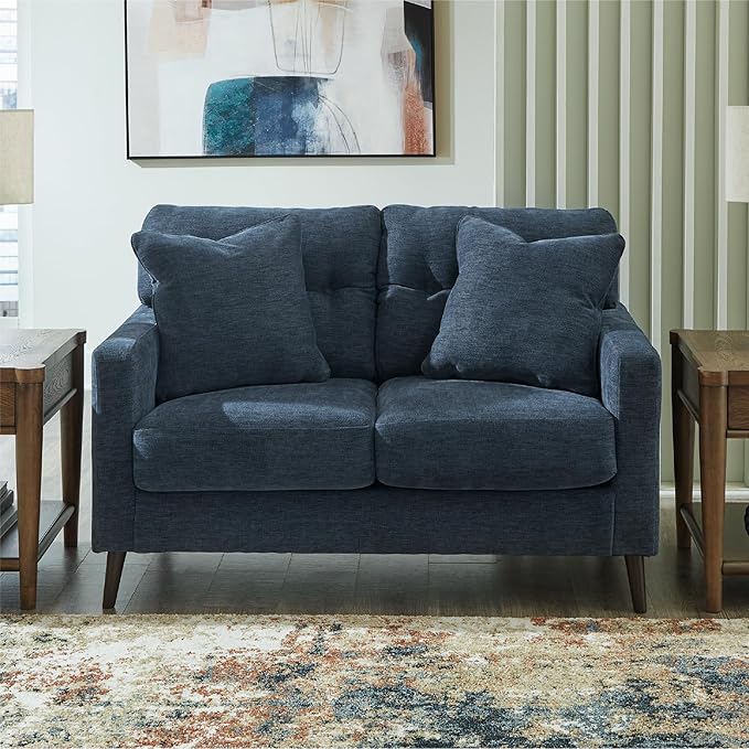 Signature Design by Ashley Bixler Classic Tufted Loveseat with Removable Cushions Blue