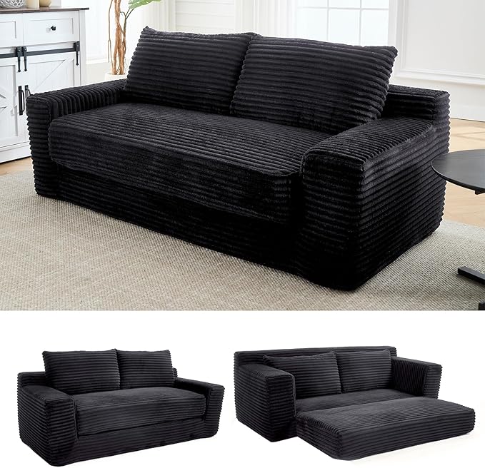 70.87 W Memory Foam Cloud Loveseat Sofa 2 in 1 Convertible Folding Couch Bed No Assembly Compressed Corduroy Floor Lounge Sofa for Apartment Office Bedroom Living Room Small Spaces