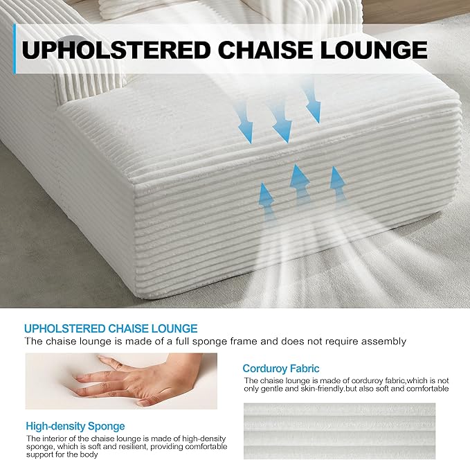 Boneless CouchComfy Fluffy Sofa BedUpholstered Sleeper Sofa Couch with Throw Pillows and ArmrestsCorduroy Plush Cloud Couches with Cup Holder White