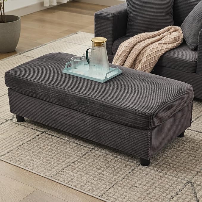 Chaise Lounge Chair with Removable Ottoman Modern Corduroy Accent Sleeper Sofa Bed with Pillows Deep Seat Upholstered Armchair for Living Room Bedroom (Dark Gray)