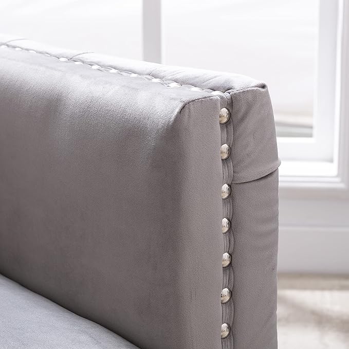 Modern Velvet Armchair Tufted Button Accent Chair Club Chair with Steel Legs for Living Room BedroomGrey