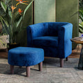 LINSY Accent Chair with Ottoman Modern Barrel Chair Comfy Armchair Reading Chair with Footrest Round Arms Chair for Living Room Bedroom Reading Room Velvet Blue