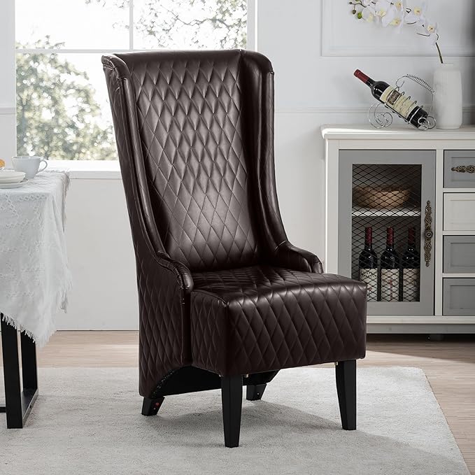 GDFStudio 23 Wide High Back Accent Chair Upholstered Wingback Chair Armless Design Modern Vintage High Back Chair with Soft Padded Seat and Wooden Legs for Living Room Bedroom Dark Brown+PU