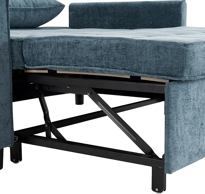 3 in 1 Convertible Sleeper Sofa Bed with Pull-out Bed 61 Chenille Chaise Lounge with 3-level Adjustable Backrest Tufted Loveseat with Phone Holder &amp 2 Soft Pillows for Living Room Apartment Bl