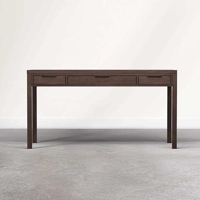 SIMPLIHOME Hollander Desk - 60 Inch Wide Solid Wood Writing Desk in Dark Brown Walnut Contemporary Home Office Computer Table for Workspace or Study with 2 Drawers and Flip-Down Keyboard Tray