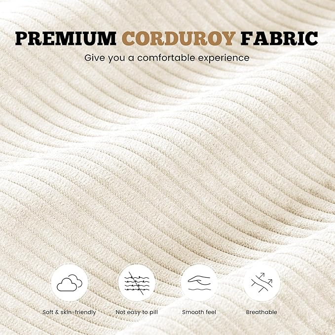 112 Modular Sectional Sofa for Living Room Convertible L-Shape Couch with OttomanCloud Boneless Couch with Layered CushionBeige Corduroy
