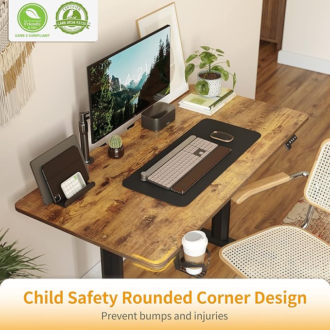 CubiCubi Height Adjustable Electric Standing Desk 55 x 24 Inches Stand Up Table Sit Stand Home Office Desk with Splice Board Rustic Brown Top