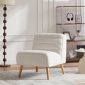 GDFStudio 24.4 Wide Modern Accent Chair Armless Upholstered Lounge Chair with Chenille Fabric &amp Rubber Wood Legs Compact Space-Saving Design for Living Room Bedroom Office - Ivory