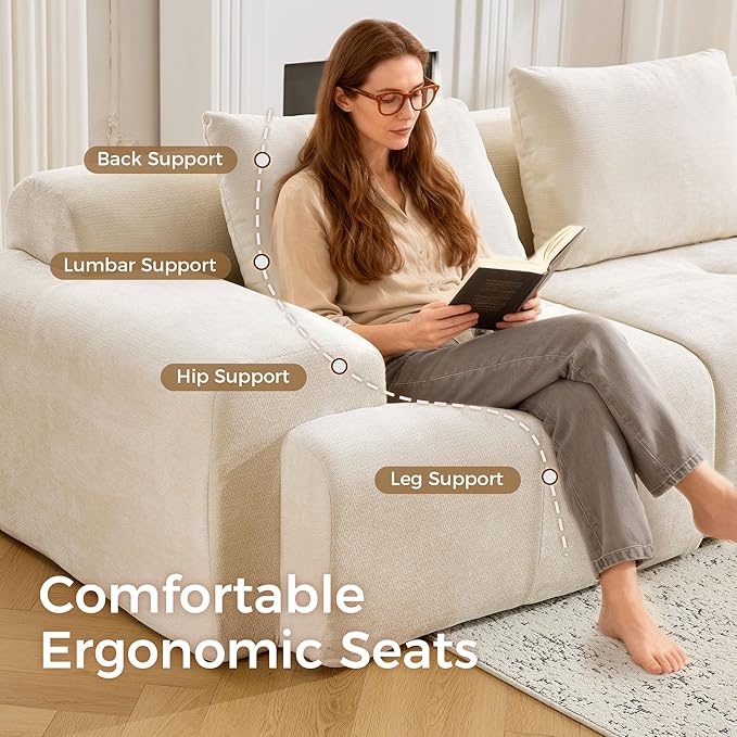 120.5 Modular Sectional Sofa Chenille Upholstered Boneless Couch Modern Deep Seat Cloud Sectional Couches for Living Room Oversized 3 Seater Couch No Assembly Beige