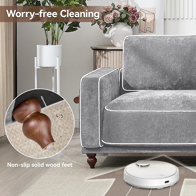 146 Modular Sectioanl Sofa Oversized 4-Seater Cloud Couches for Living Room Comfy Deep Seat Couches with Wooden Leg Armrets Chenille Grey