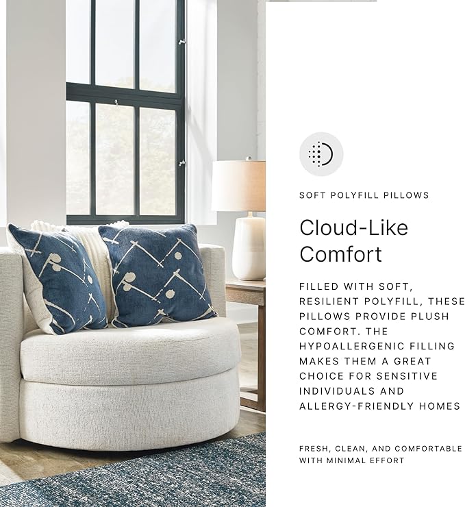 Signature Design by Ashley Padova Transitional Upholstered Swivel Accent Chair Reversible Seat Cushion 3 Complimentary Accent Pillows 360-Degree Swivel Ivory Fabric
