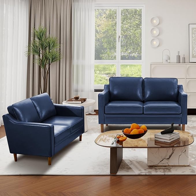Kingfun 56 Faux Leather Sofa Loveseat Couch Mid Century Modern Love Seat Couches with Solid Wood Frame for Living Room &amp Bedroom Royal Blue