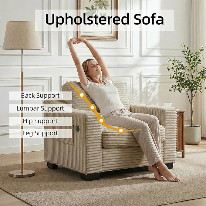 46.1''W Oversized Accent Chair Modern Single Armchair with USB Charger &amp Storage Pocket Comfy Reading Chair Tufted Corduroy Fabric for Living Room Bedroom Apartment Office (Camel)