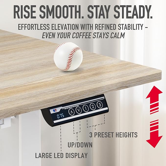 SHW 55 x 28 Inches Electric Height Adjustable Standing Desk with Drawer and Memory Preset Maple