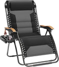 PHI VILLA XXL Oversized Padded Zero Gravity Chair Foldable Patio Recliner 30 Wide Seat Anti Gravity Lounger with Cup Holder Support 400 LBS (Black 1Pcs)