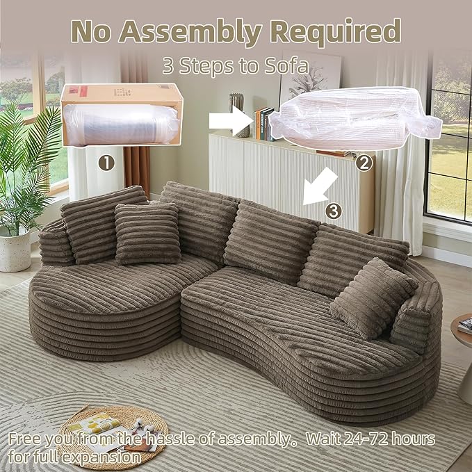 121 Cloud Sectional CouchOversized Corduroy Couches with L-Shape ChaiseModern Modular Sofa with Deep SeatUpholstered Boneless Couch for Living Room (Dark Brown Left Facing Chaise)