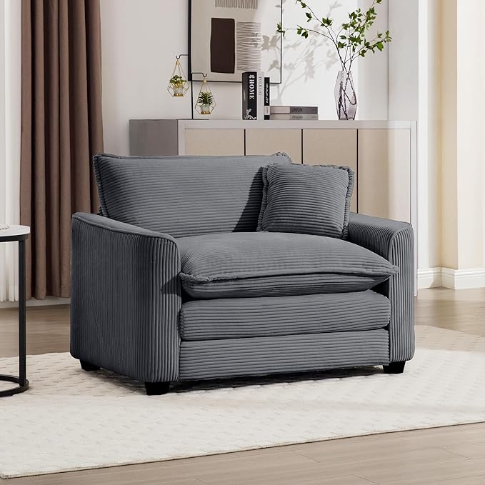 mikibama Luxury Modular Sectional Sofa Chair 45 Inch Modern Corduroy Comfy Cloud Couches for Living Room Office Bedroom Deep Sofa Chair with 1 Toss Pillows Grey