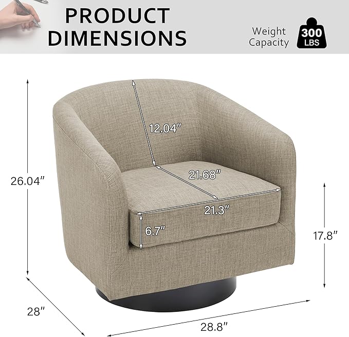 Lumibee Swivel Accent Barrel Chairs Upholstered Comfy Swivel Round Barrel Chair 360° Rotation Single Sofa Club Armchair for Living Room Reading Room Bedroom Light Brown