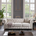 KEVINSPACE 88.5 Modern Sofa Couch for Living Room 3 Seater SectionalSofa Couch Comfy Linen FabricSofa Button Tufted Cushions Rolled Arms Wood Legs Chesterfield Sofa for Small Spaces Beige