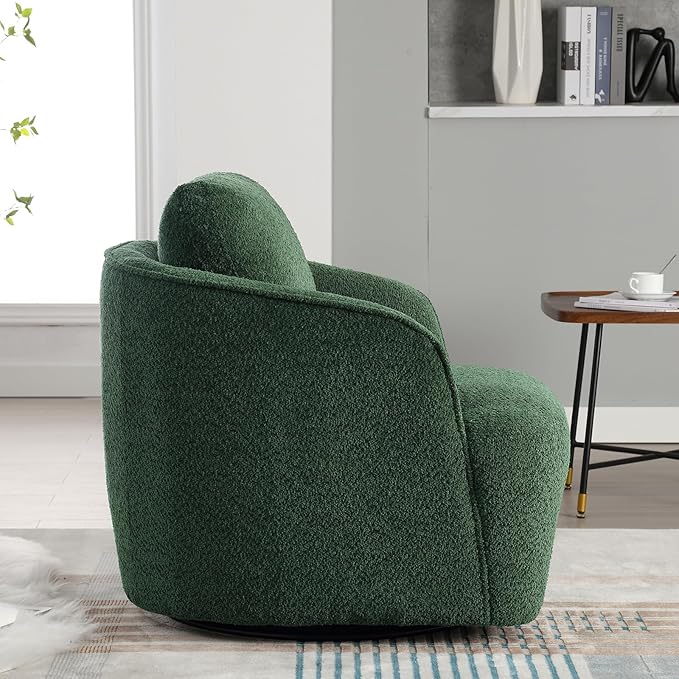 Upholstered Swivel Barrel Chair 31 Wide Modern Fabric Ergonomics Single Sofa Chair Living Room Bedroom Accent Chair Comfy Club Swivel Chair (Boucle Green)