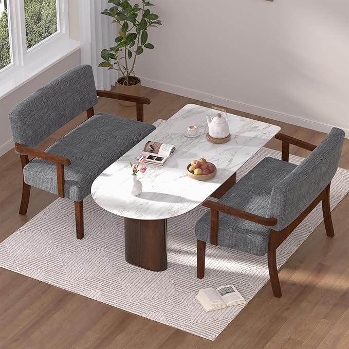 Accent Chair 2 Seat Upholstered Reading Leisure Chair Bench with Solid Wood Frame (Gray)
