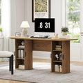 blini Executive Office Desk with Storage Fluted Wood Computer Desks with 2 Sliding Doors Mid Century Modern Oval Writing Table for Home Office Study Room Living Room