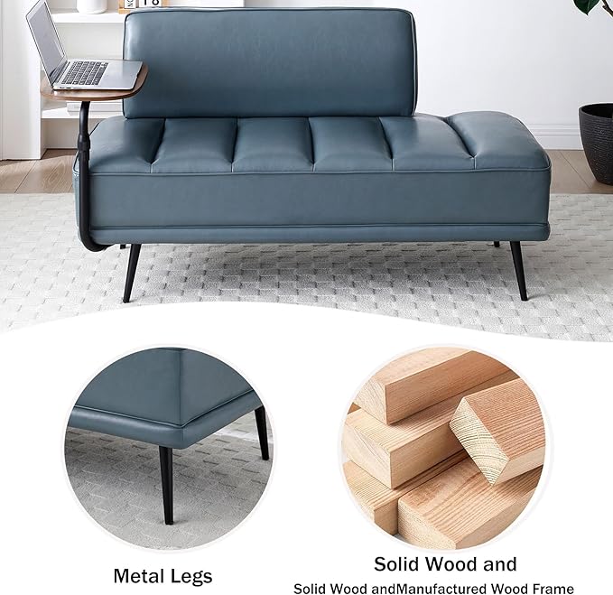 Anwick 55 PU Leather Small Sofa Loveseat Couch with Side Table Modern Upholstered Bed End Bench with Back for Bedroom Living Room Office Entryway (Gray)