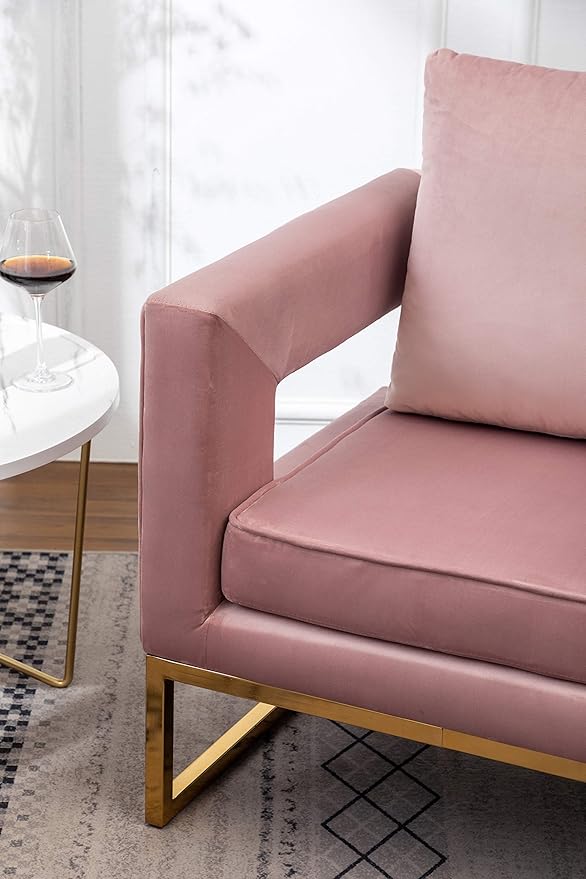 Roundhill Furniture Lenola Upholstered Accent Arm Chair Pink 27.5D x 29.75W x 34.5H in
