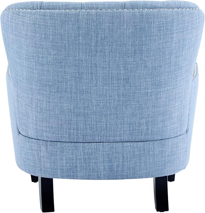 Ball &amp Cast Accent ChairMid-Century Lounge Living Room Chairs with Button TuftingUpholstered Reading Accent Chair W/Solid Wood Legs and Curved Backrestfor BedroomApartmentLight Blue
