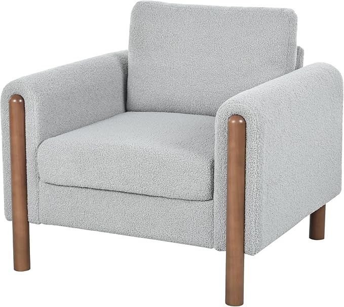 Oversized Accent Chair Upholstered Living Room Chairs Single Sofa Chair with Walnut Legs Curved handrail Grey