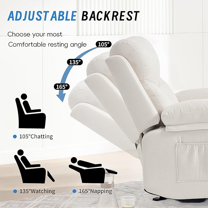 Manual Rocker Recliner Chair for Adults with Vibration MassageGlider Rocking Recliner Chairs for Living Room Bedroom Overstuffed Reclining Sofa Chair with Pockets and Cup Holds (Beige)