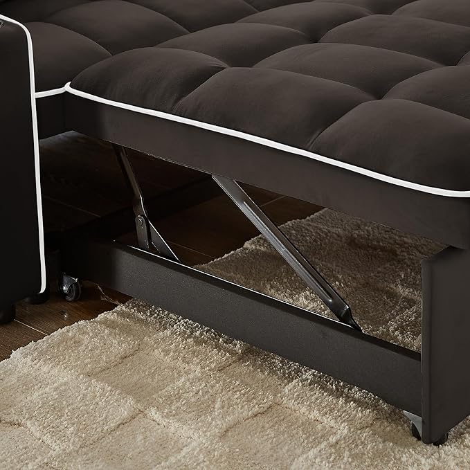 3-in-1 Convertible Loveseat Sleeper Sofa with Cup Holders &amp Phone Holder Futon Couch with Pull Out Bed and Adjustable Backrest Modern Velvet Chaise Lounge for Living Room Bedroom (Brown 54.7)