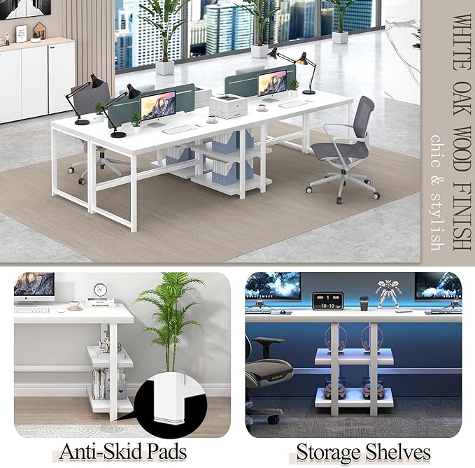 EXCEFUR White Computer Desk Modern Home Office Desk with Storage Shelf Wood and Metal Writing Study Table for Living Room Bedroom 53 Inch