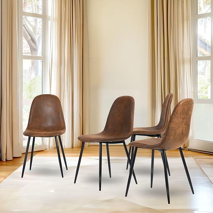 Homy Casa Living Room Chairs Set of 4 Modern Mid-Century Style Industrial Accent Chairs with Black Metal Legs Upholstered Comfortable Seating for Living Room Lounge or Bedroom