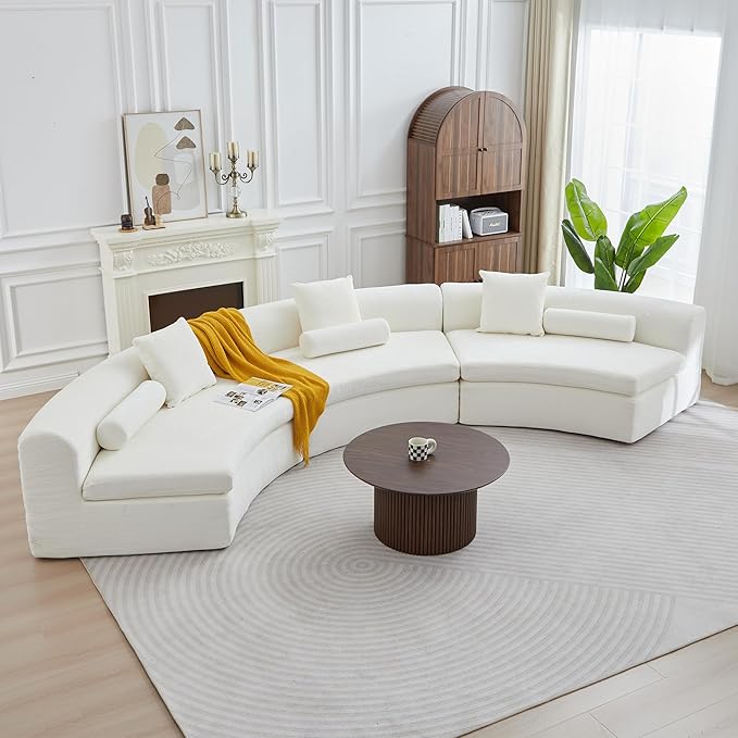67 Modular Chenille Sofa Chair DIY Modular Single-Unit Sofa Upholstered Deep Seat Curved Foam Sofa Couch with Pillow for Apartment Living Room BedroomOffice (Middle White)