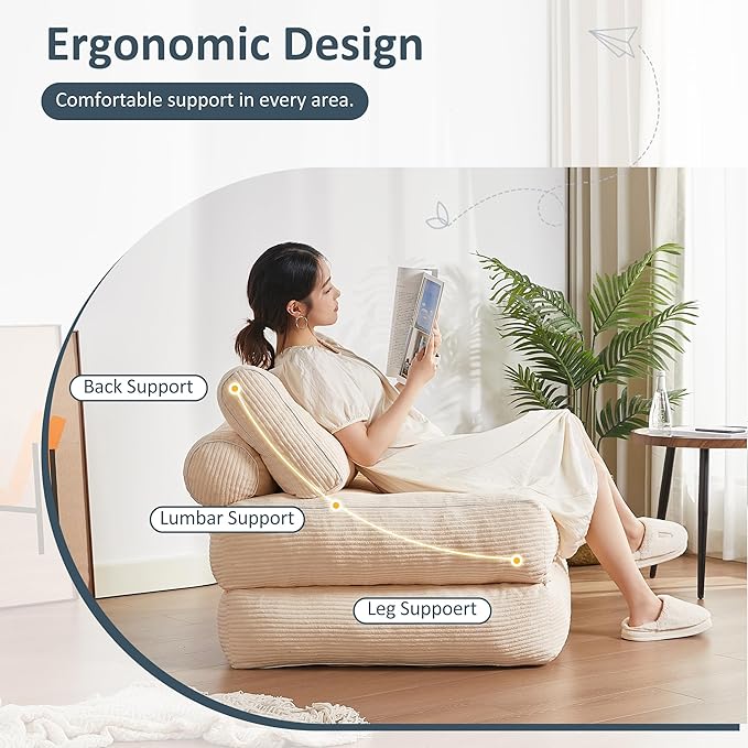 Folding Chair Bed Futon Sofa Floor Couch for Adults Chair for Living Room Lounge Sofa Convertible Sofa Bed Small Couches for Small Spaces Beige