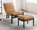 EALSON Modern Accent Chair with Ottoman Brown Leather Upholstered Seater with High Backs Unique Design Wood Frame Armless for Living Room/Bedroom Reading/Office Use