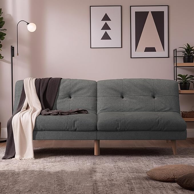Flamaker Convertible Futon Sofa Bed Futon Couch with Adjustable Back Upholstered Sleeper Sofa Bed for Living Room Furniture (FabricGrey)