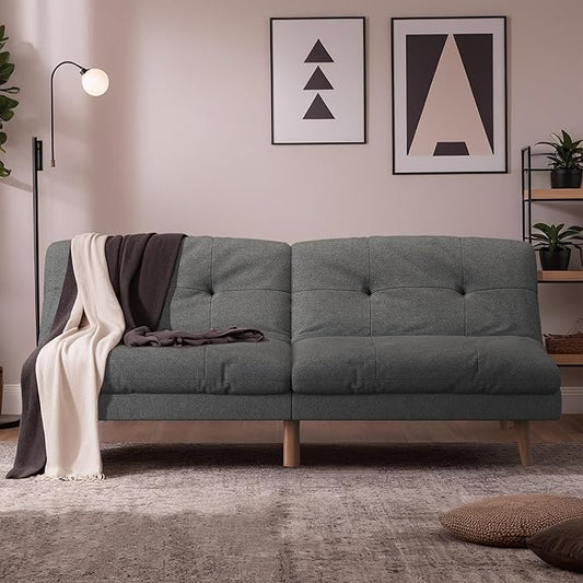 Flamaker Convertible Futon Sofa Bed Futon Couch with Adjustable Back Upholstered Sleeper Sofa Bed for Living Room Furniture (FabricGrey)