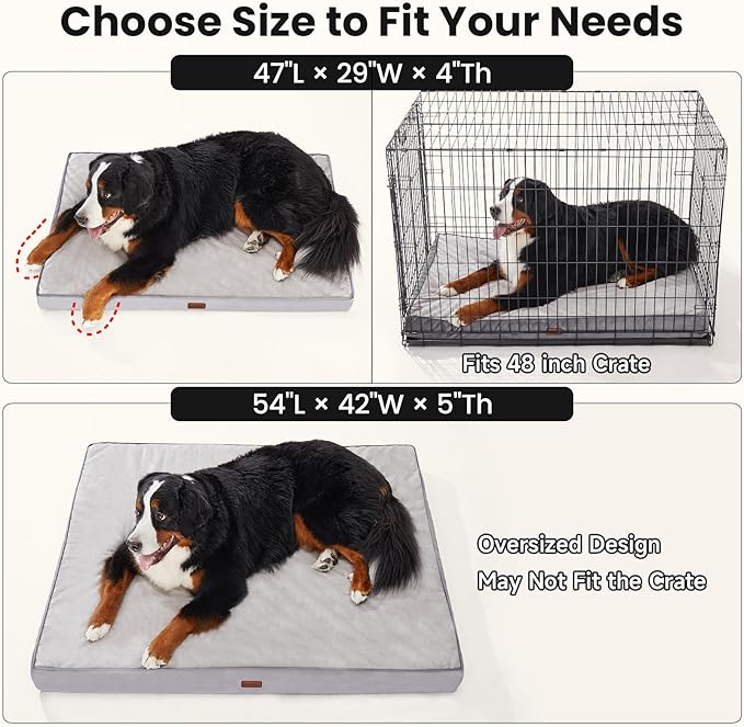OhGeni Orthopedic Waterproof Dog Bed for Extra Large Dogs Machine-Washable Removable Cover in Easy-Clean Fabric High Density Foam &amp Easy-Carry Handle Suitable for Crate 47 inch (Brown)